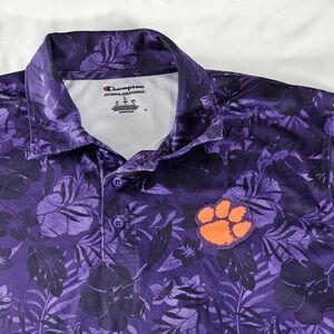 Clemson Tigers Champion Authentic Athleticwear Purple Hawaiian Polo Shirt Large